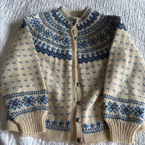 Cream and Blue Patterned Cardigan